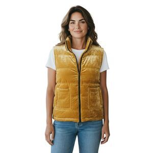 Kiko 2-1 Vest  Women’s Size S Full Zip Yellow  Velvet Casual Ladies New # 233